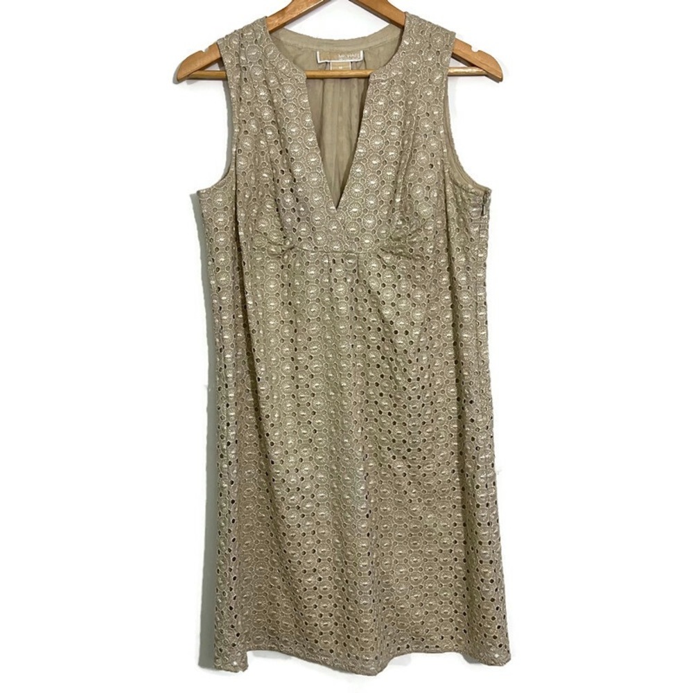 Michael Kors Gold Eyelet Shift Dress Size 6